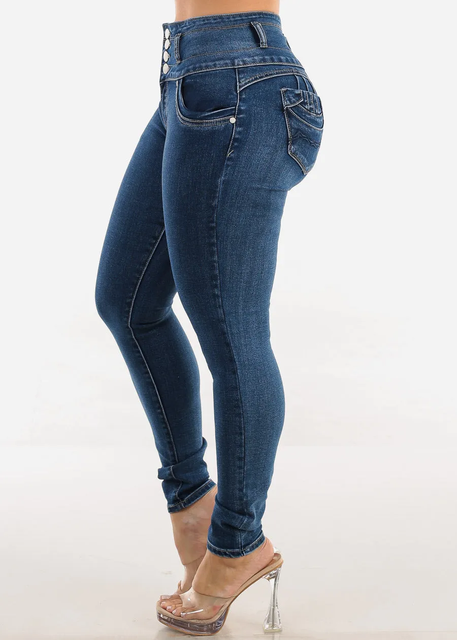 Levantacola High Rise Skinny Jeans Dark Bleach Wash sold by Moda product image thumbnail 5