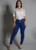 Levantacola High Rise Skinny Jeans Dark Bleach Wash sold by Moda