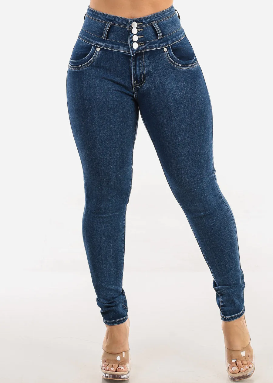 Levantacola High Rise Skinny Jeans Dark Bleach Wash sold by Moda product image thumbnail 4
