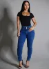 Levantacola High Waist Skinny Jeans Acid Wash w Braided Pockets sold by Moda