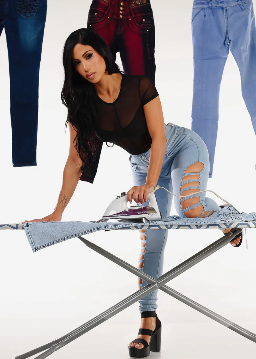 Butt Lifting High Waist Cut Out Skinny Jeans Light Blue sold by Moda product image thumbnail 3