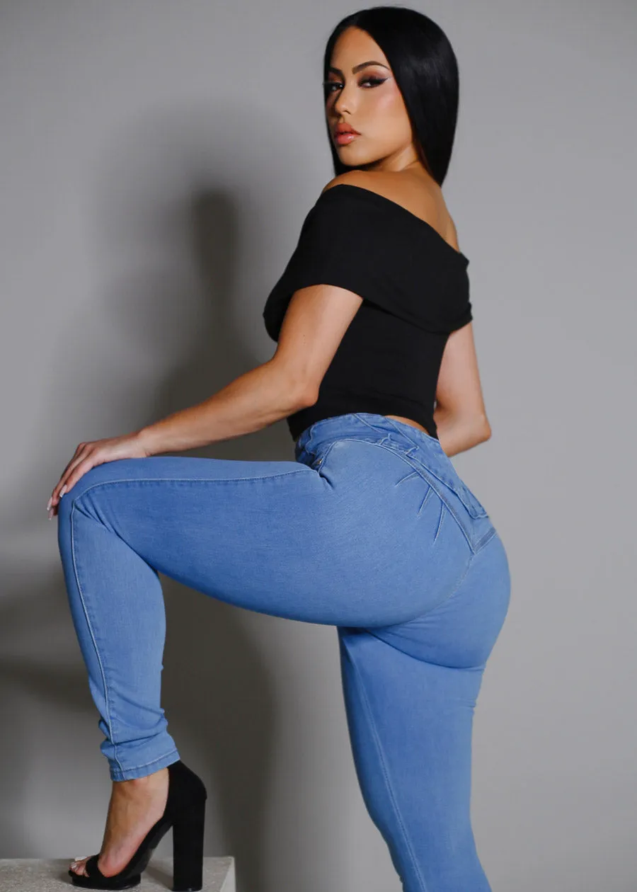 Levantacola High Waisted Skinny Jeans Light Blue sold by Moda product image thumbnail 3