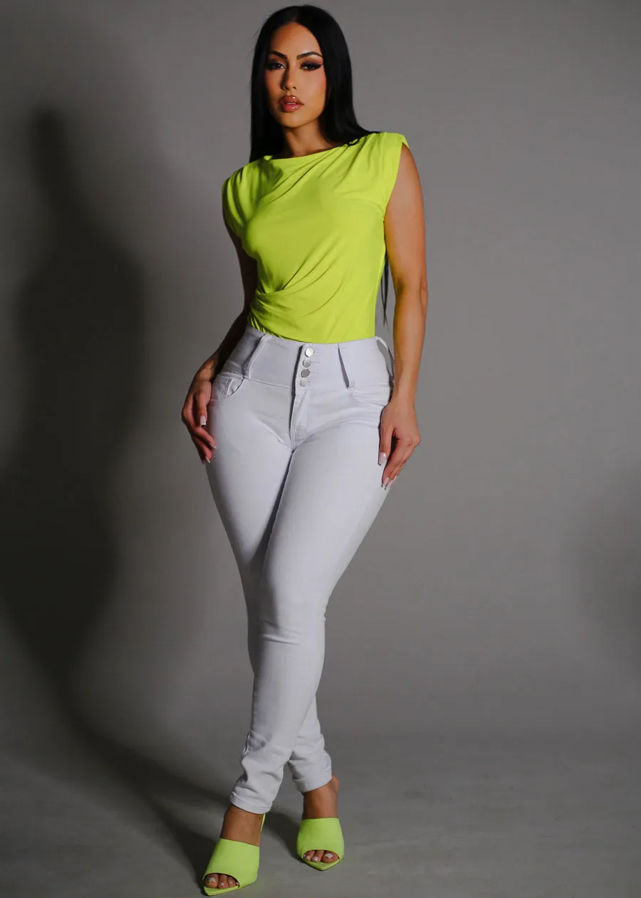 Levantacola Mid Rise White Skinny Jeans sold by Moda product image thumbnail 2