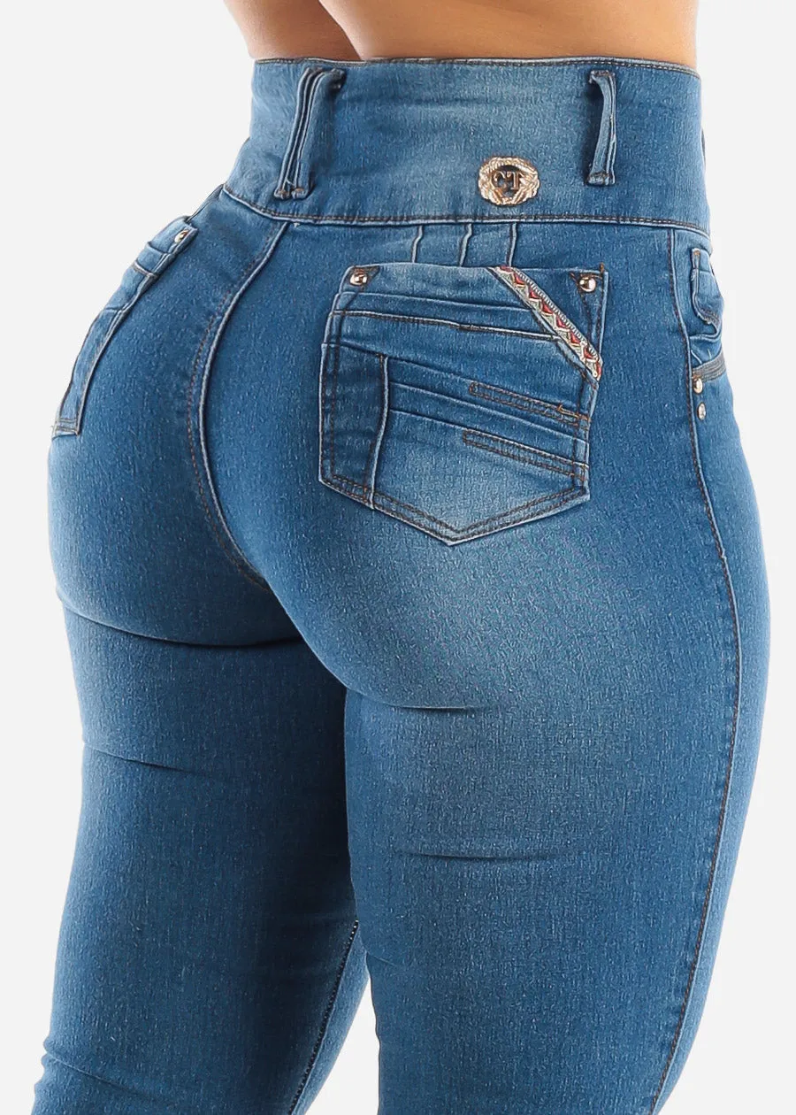 Super High Waisted Butt Lift Skinny Jeans with Pockets sold by Moda