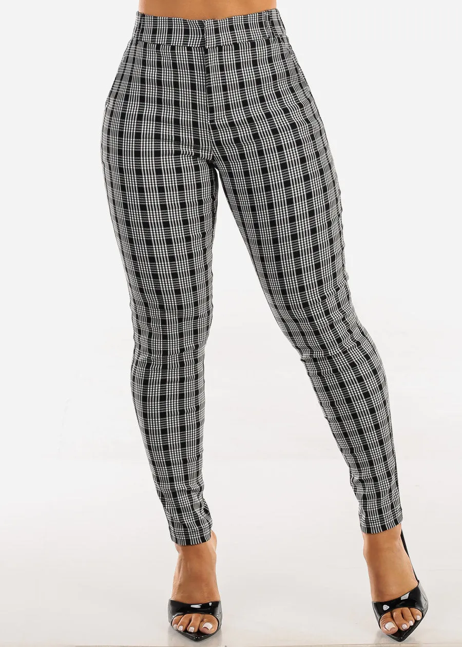 High Rise Black Plaid Skinny Pants sold by Moda