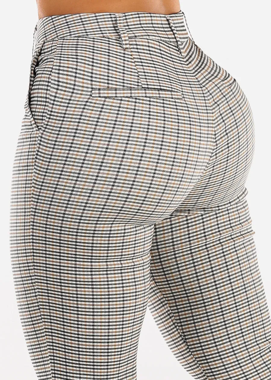 Stretchy Butt lift High Rise Plaid Skinny Pants Black sold by Moda