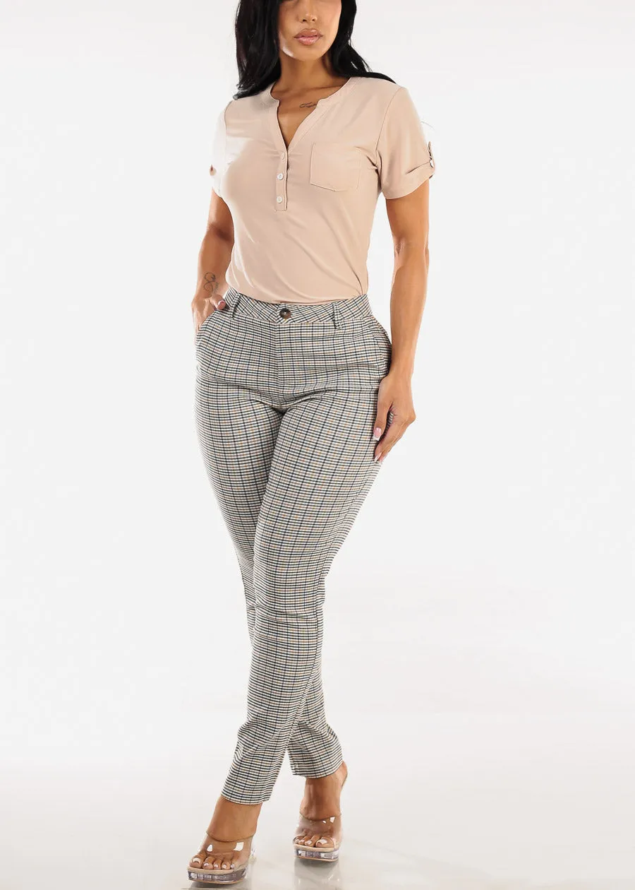 Stretchy Butt lift High Rise Plaid Skinny Pants Black sold by Moda product image thumbnail 2