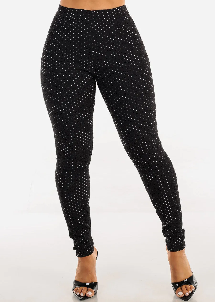 High Waist Printed Stretch Skinny Pants Black sold by Moda