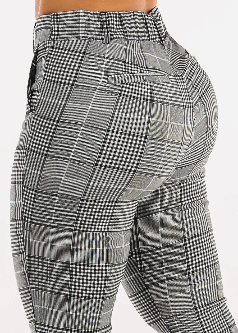 Levantacola Stretchy Plaid Skinny Pants Black sold by Moda