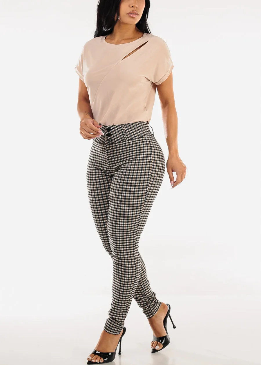 Butt lift High Waist Plaid Skinny Pants Khaki sold by Moda product image thumbnail 2