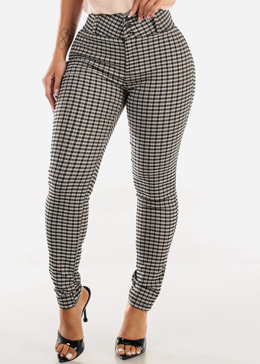 Butt lift High Waist Plaid Skinny Pants Khaki sold by Moda product image thumbnail 3