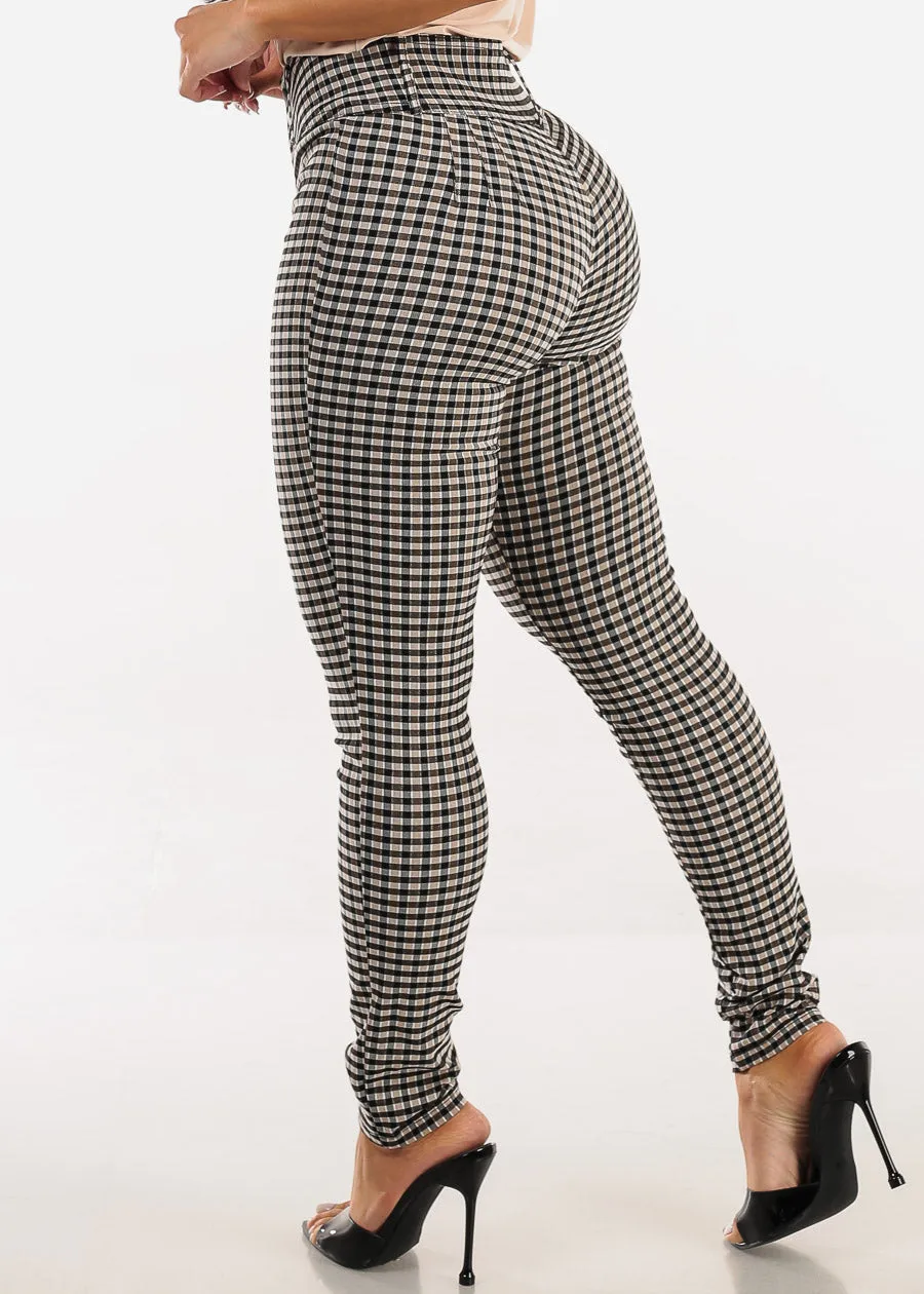 Butt lift High Waist Plaid Skinny Pants Khaki sold by Moda product image thumbnail 4