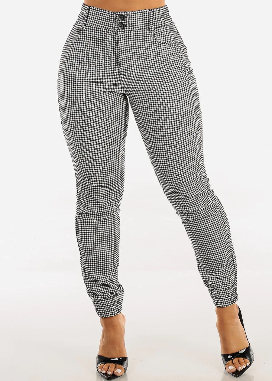 Super High Waist Stretch Plaid Jogger Pants B&W sold by Moda