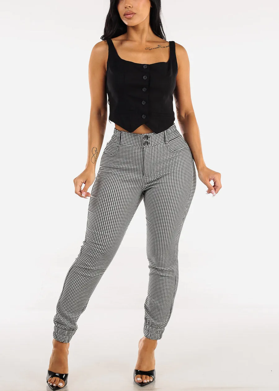Super High Waist Stretch Plaid Jogger Pants B&W sold by Moda product image thumbnail 2