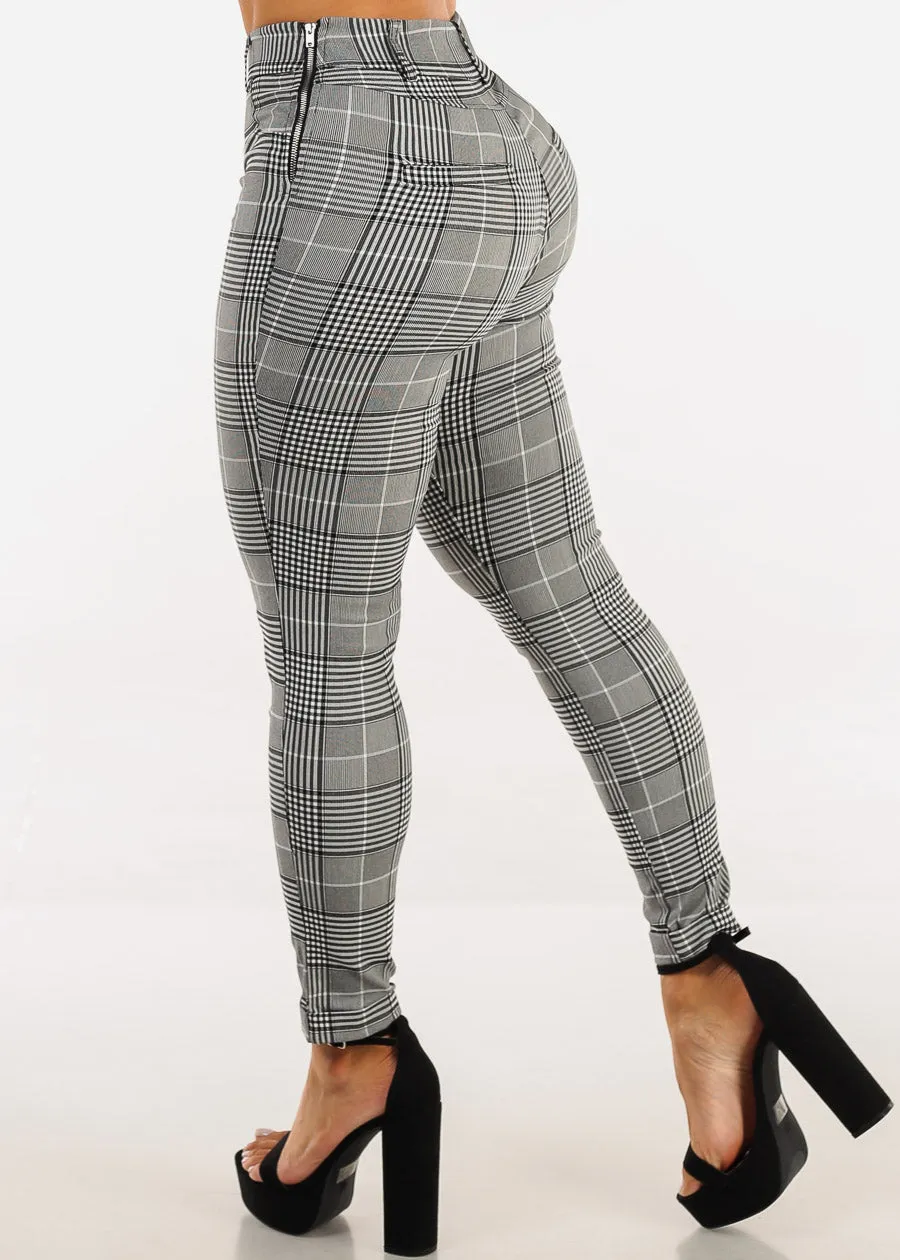High Waisted Plaid Stretch Skinny Pants Black & White sold by Moda product image thumbnail 4