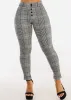 High Waisted Plaid Stretch Skinny Pants Black & White sold by Moda