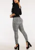 High Waisted Plaid Stretch Skinny Pants Black & White sold by Moda