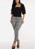 High Waisted Plaid Stretch Skinny Pants Black & White sold by Moda