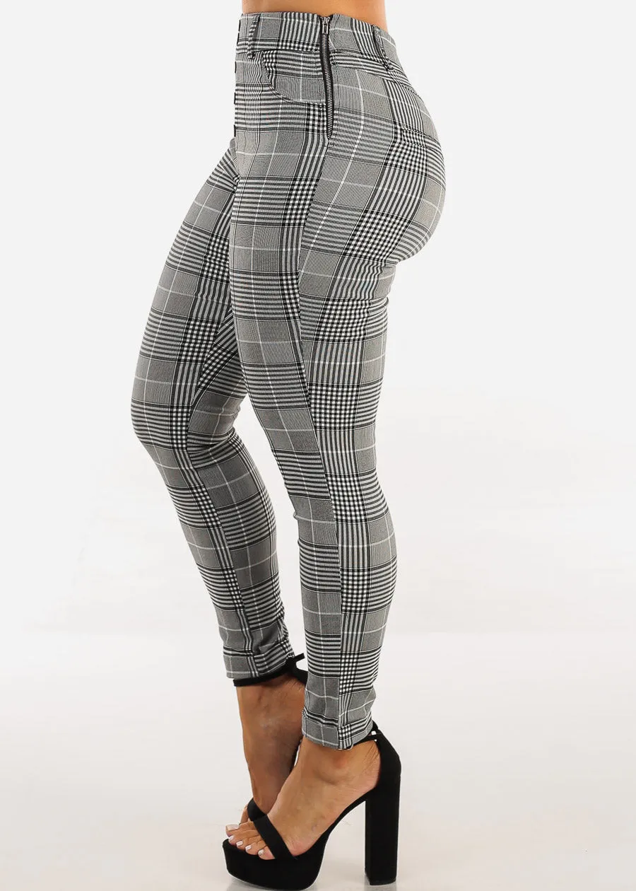 High Waisted Plaid Stretch Skinny Pants Black & White sold by Moda product image thumbnail 3