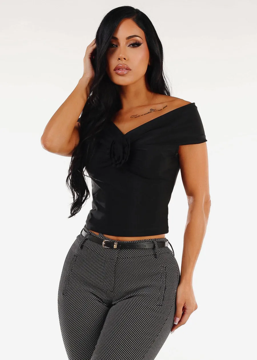 Stretchy Off Shoulder Black Top sold by Moda