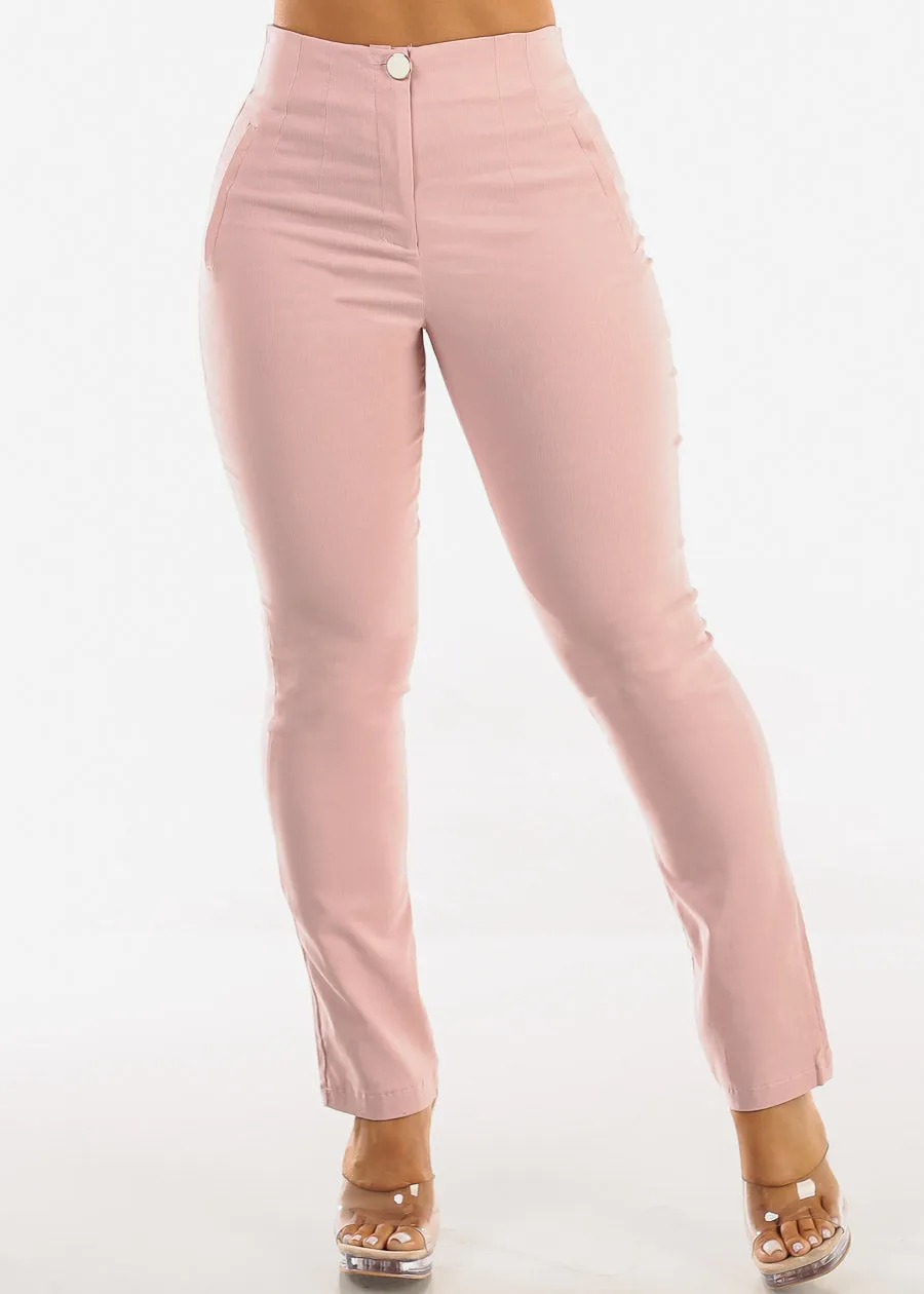 Super High Waist Stretch Dressy Skinny Pants Light Pink sold by Moda
