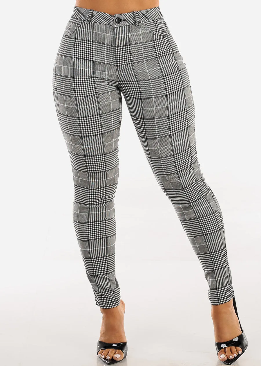 Stretchy High Waisted Plaid Skinny Pants Black sold by Moda