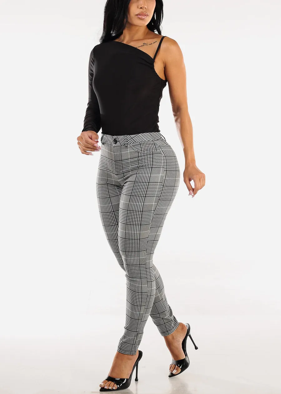 Stretchy High Waisted Plaid Skinny Pants Black sold by Moda product image thumbnail 2