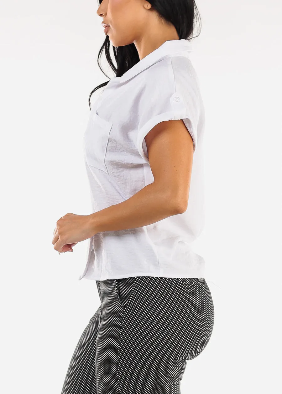 Short Sleeve Button Up Collared Blouse White sold by Moda product image thumbnail 3