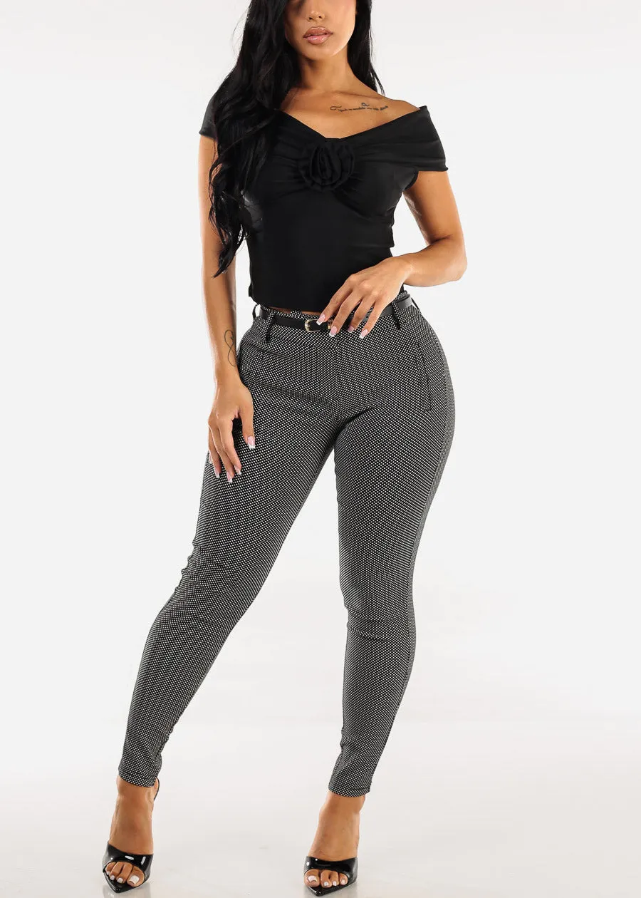 Butt lift Mid Rise Stretch Polka Dot Skinny Pants Black sold by Moda product image thumbnail 2