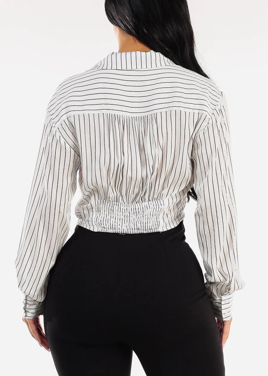 White Long Sleeve Button Up Stripe Collared Blouse sold by Moda product image thumbnail 5