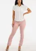 Short Sleeve Button Up Stretch Collared Blouse White sold by Moda
