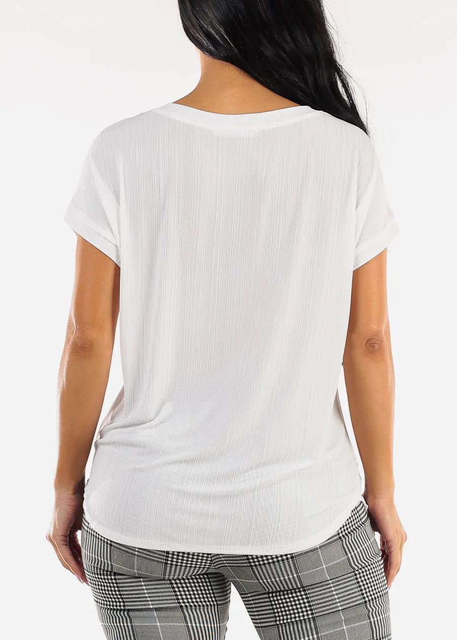 Short Sleeve Round Neckline Stretchy Blouse White sold by Moda product image thumbnail 4