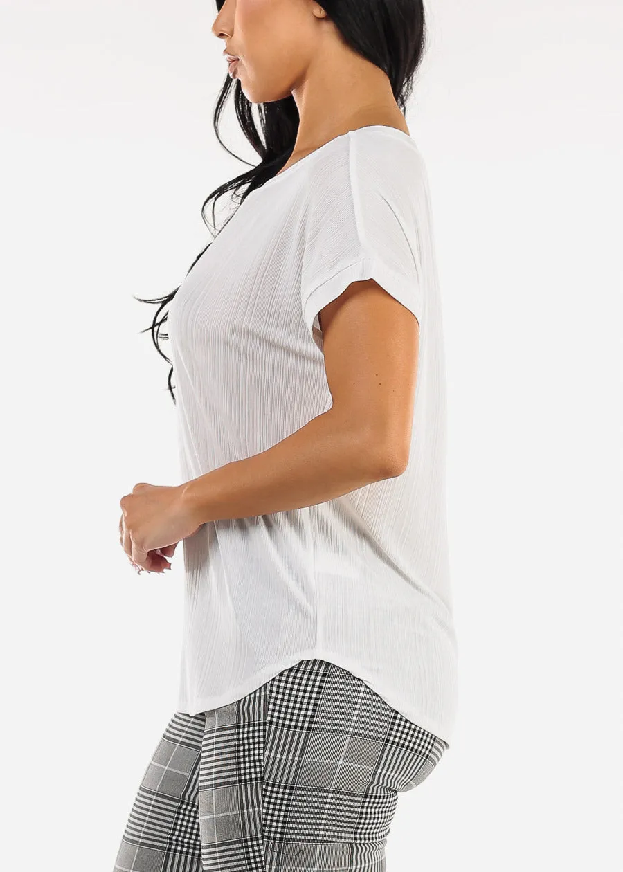 Short Sleeve Round Neckline Stretchy Blouse White sold by Moda product image thumbnail 3