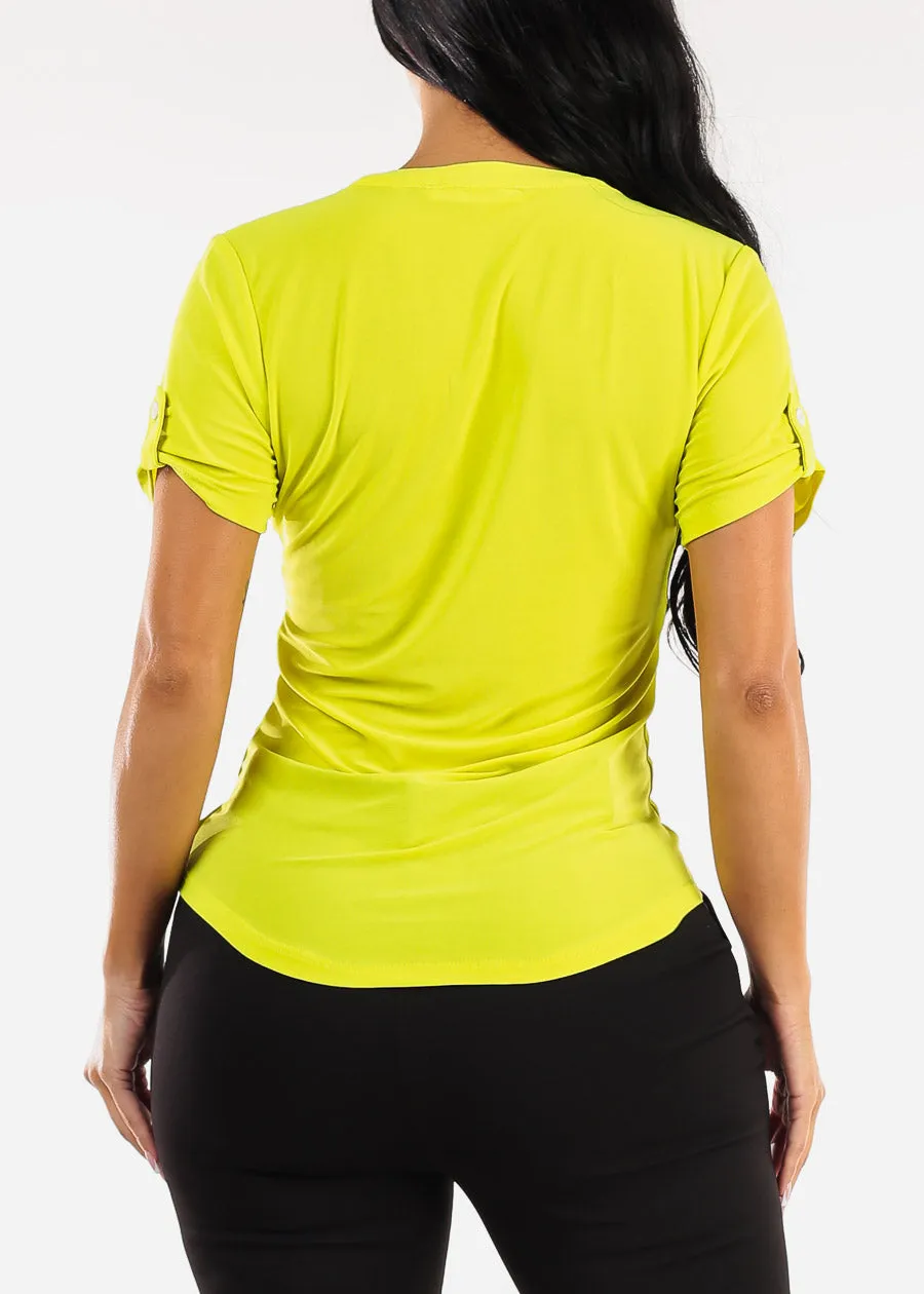 Short Sleeve Half Button Up Blouse Lime sold by Moda product image thumbnail 4