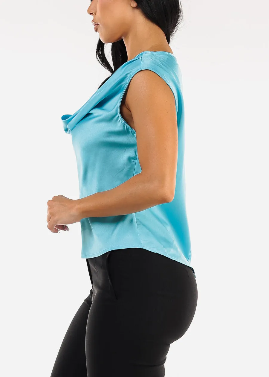 Sleeveless Cowl Neckline Satin Blouse Aqua sold by Moda product image thumbnail 3