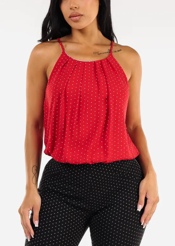 Sleeveless Polka Dot Pleated Blouse Red sold by Moda