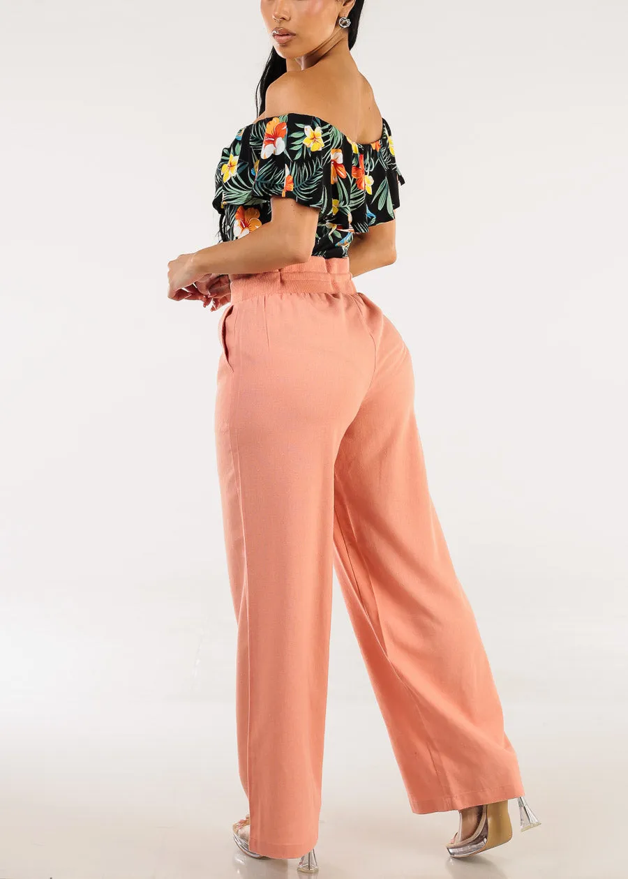 High Elastic Waist Wide Leg Linen Pants Rose sold by Moda product image thumbnail 5