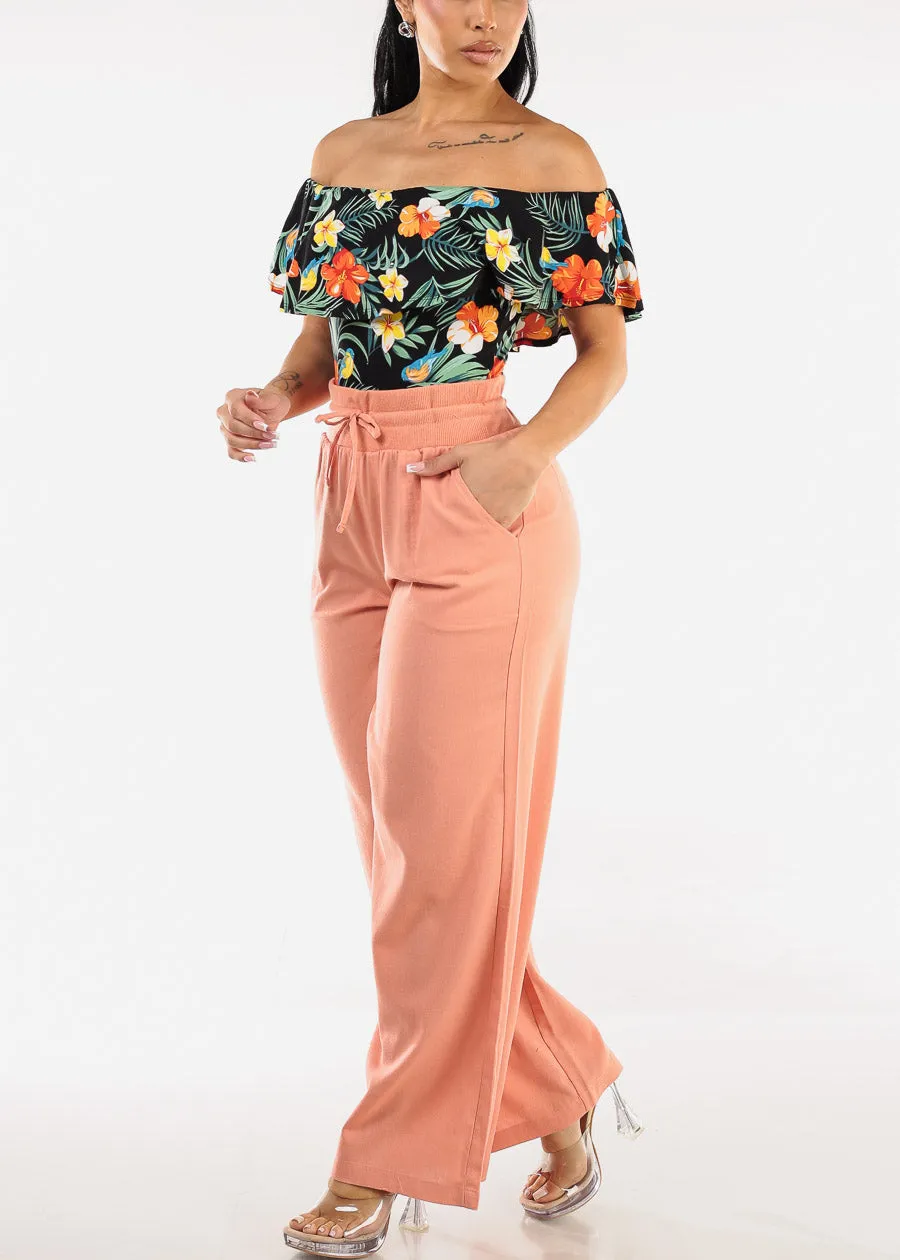 High Elastic Waist Wide Leg Linen Pants Rose sold by Moda product image thumbnail 2