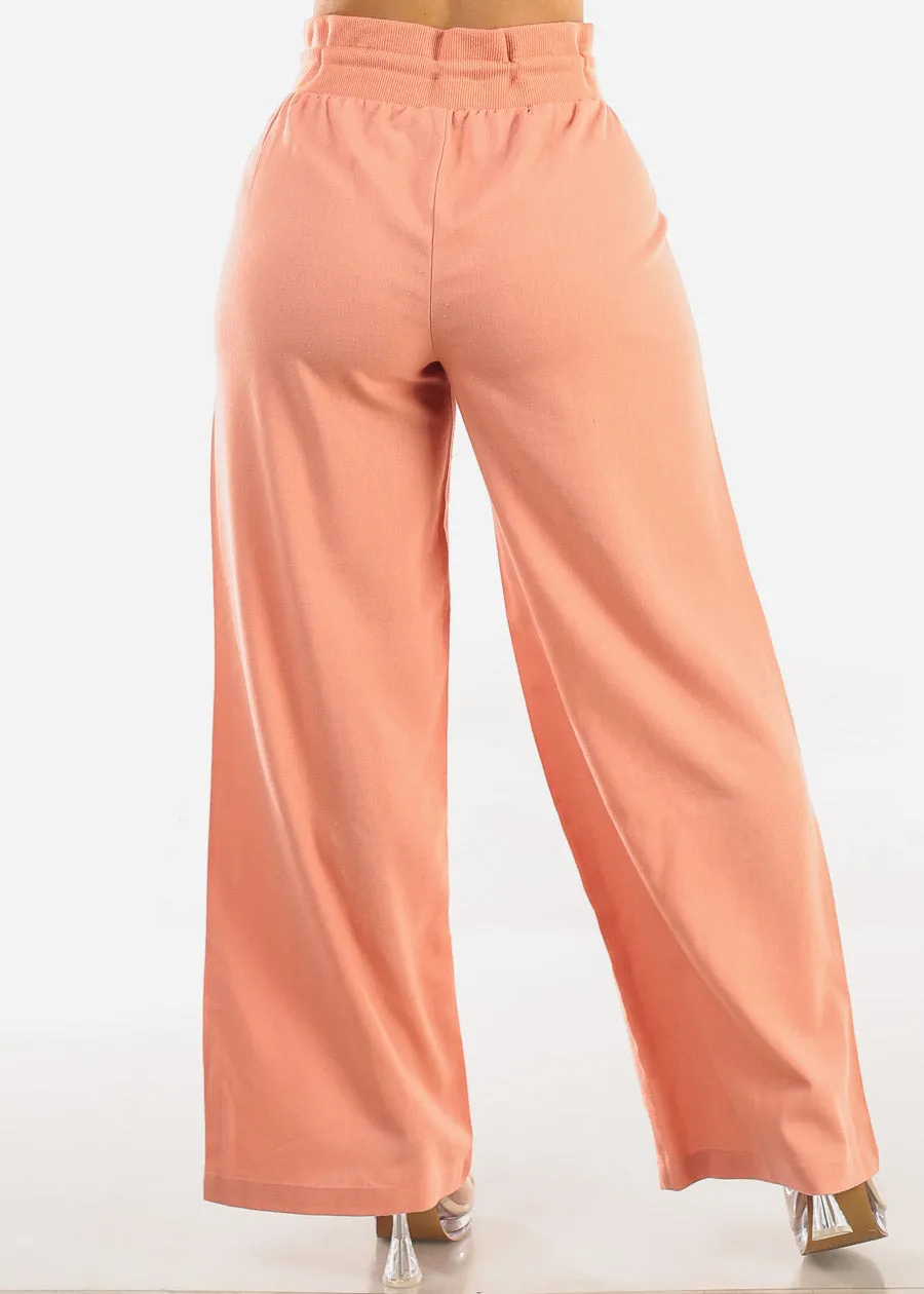 High Elastic Waist Wide Leg Linen Pants Rose sold by Moda product image thumbnail 4