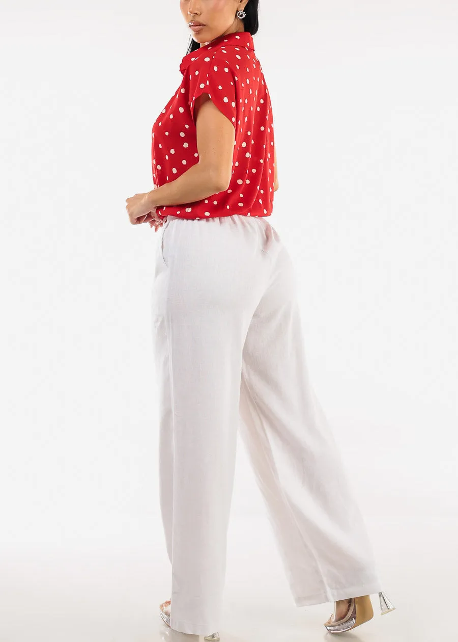 High Elastic Waist Wide Leg Linen Pants White sold by Moda product image thumbnail 5