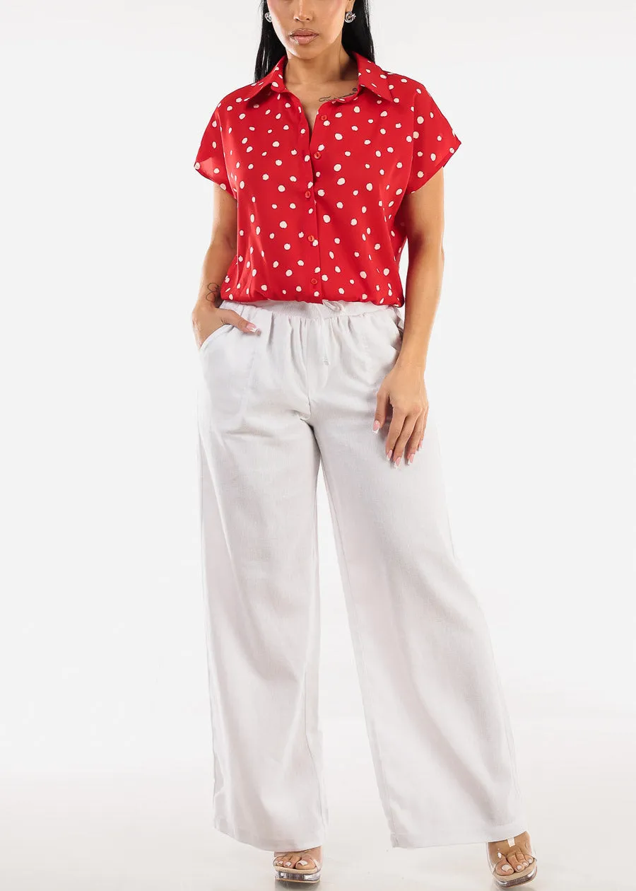 High Elastic Waist Wide Leg Linen Pants White sold by Moda product image thumbnail 2