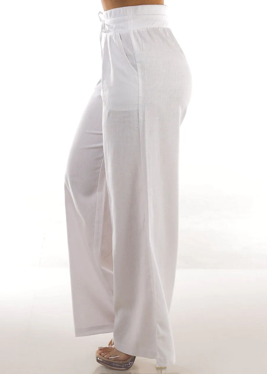 High Elastic Waist Wide Leg Linen Pants White sold by Moda product image thumbnail 3