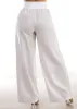 High Elastic Waist Wide Leg Linen Pants White sold by Moda
