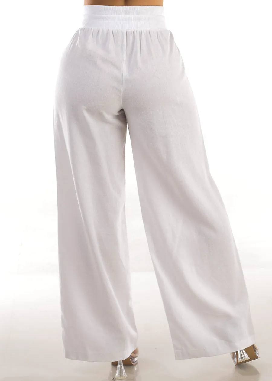 High Elastic Waist Wide Leg Linen Pants White sold by Moda product image thumbnail 4