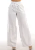 High Elastic Waist Wide Leg Linen Pants White sold by Moda
