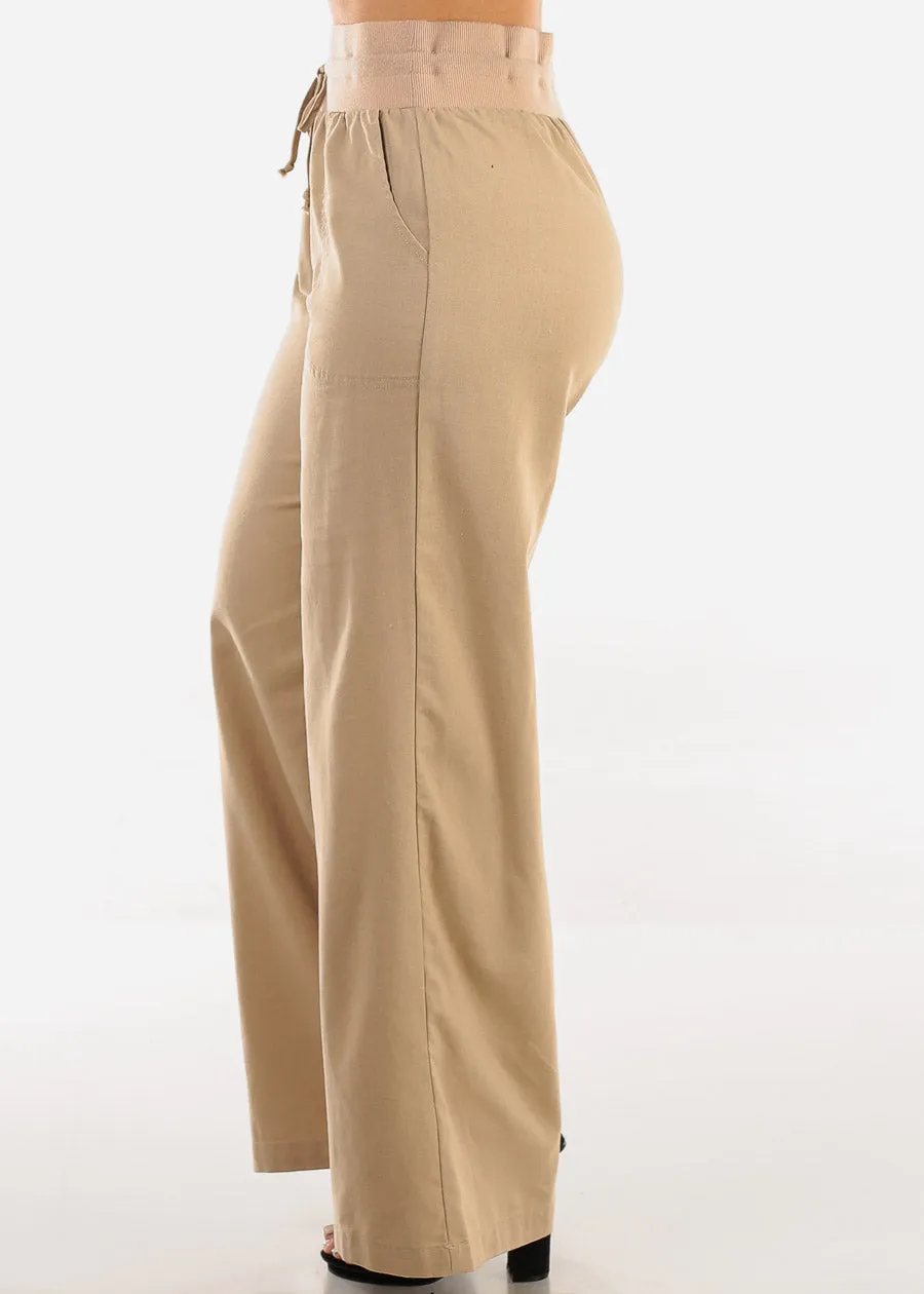 High Elastic Waist Wide Leg Linen Pants Khaki sold by Moda product image thumbnail 3
