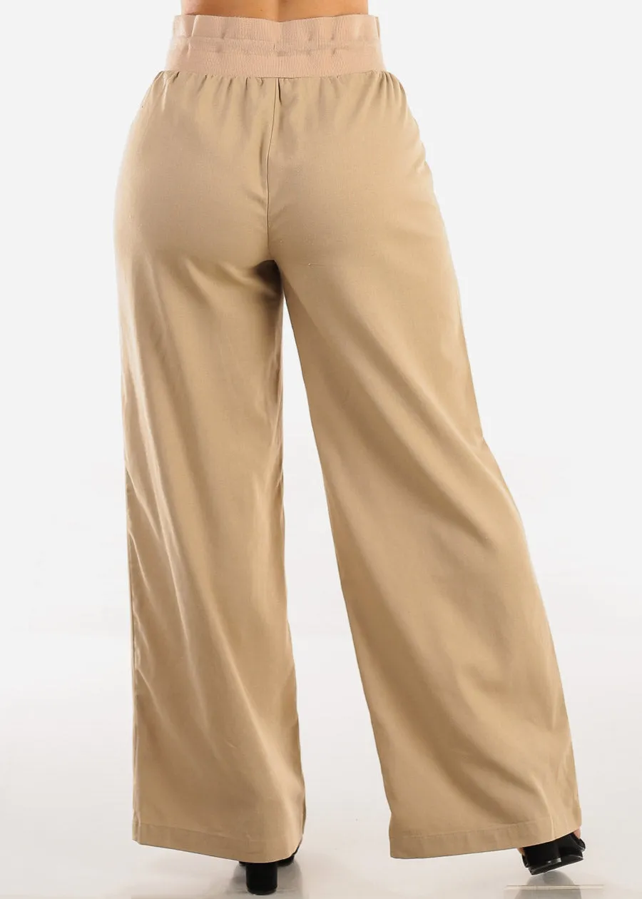 High Elastic Waist Wide Leg Linen Pants Khaki sold by Moda product image thumbnail 4