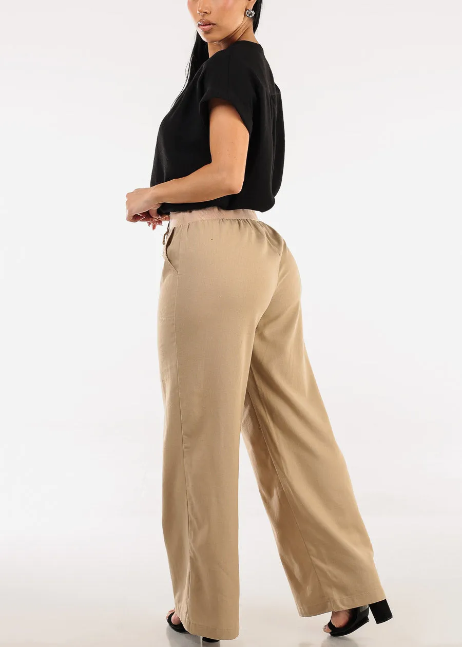 High Elastic Waist Wide Leg Linen Pants Khaki sold by Moda product image thumbnail 5