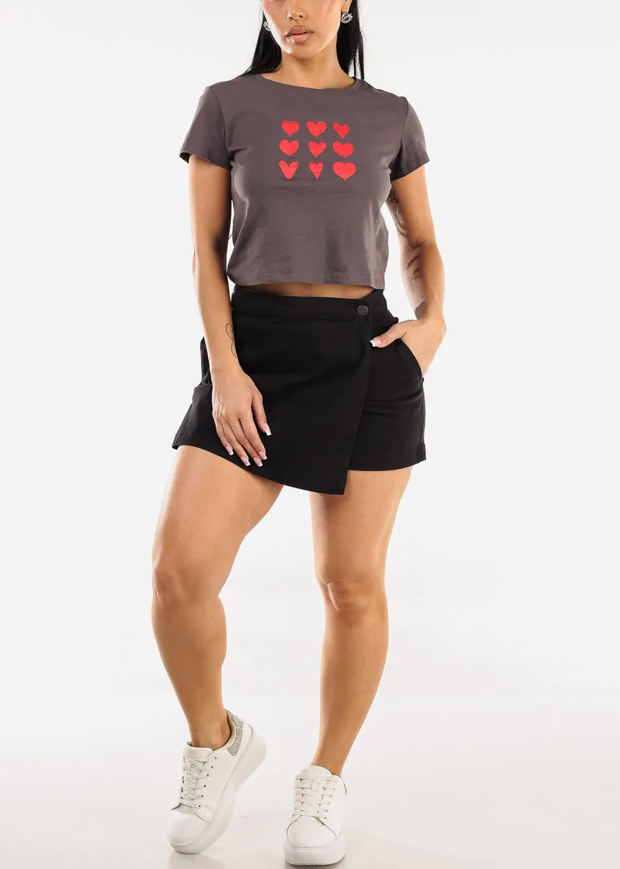 Short Sleeve Crewneck Graphic Crop Top Charcoal "Hearts" sold by Moda product image thumbnail 2