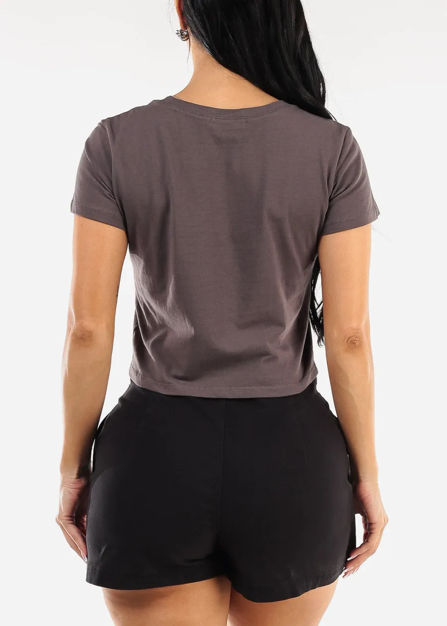 Short Sleeve Crewneck Graphic Crop Top Charcoal "Hearts" sold by Moda product image thumbnail 4
